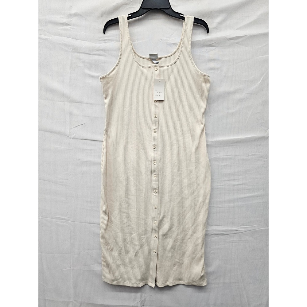 A New Day Womens Ribbed Button Front Midi Dress Cream Polyester Blend Size Large